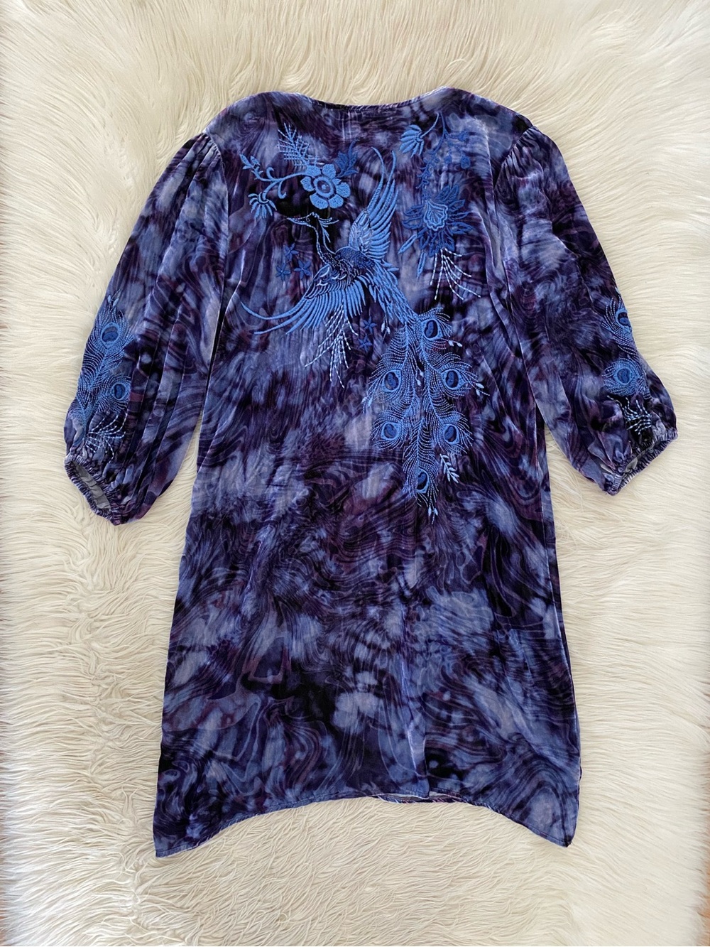 Johnny Was Azure Velvet Relaxed Dress Croatian Dreams Blue Purple Embroidered S - Picture 8 of 13